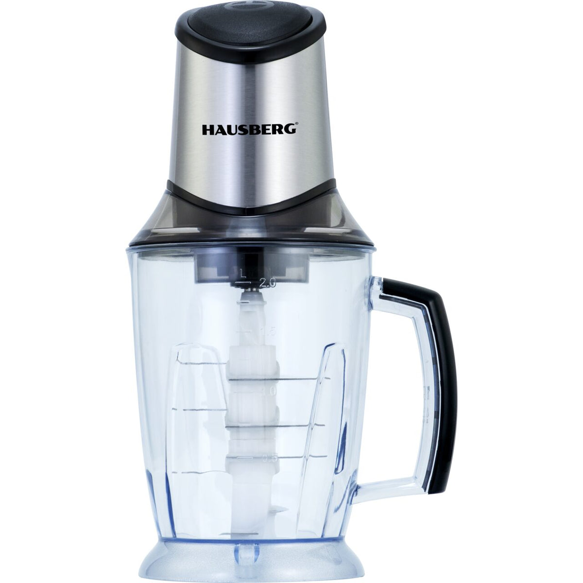 HAUSBERG HB-4508IN elektromos aprító, 500-700W, 1 sebességfokozat, 2 literes műanyag tál, 8 rozsdamentes acél kés, ezüst