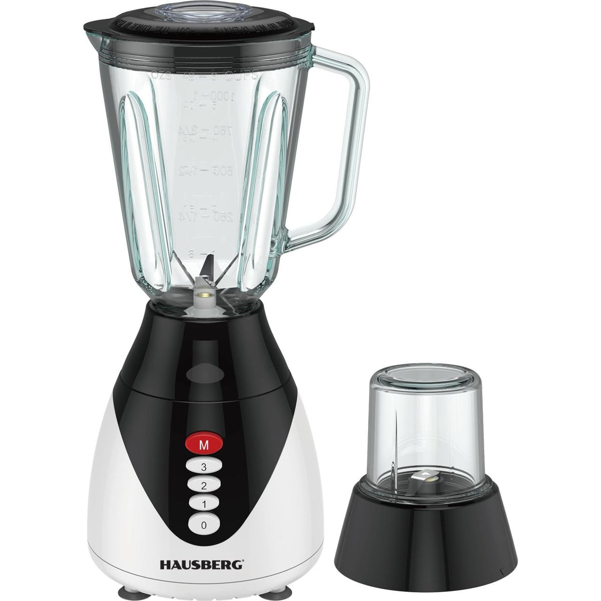 HAUSBERG HB-7760NG turmixgép, 350W, 1,5L, 3 sebességfokozat, Pulse funkció, jégaprítás, 4 levehető penge, fekete