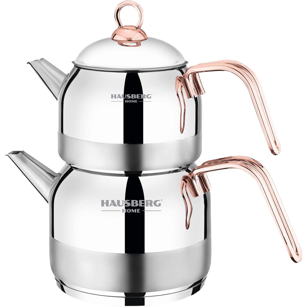 HAUSBERG HB-H610 teáskanna és vízforraló szett, rozsdamentes acél, indukciós, ergonomikus fogantyú, teáskanna 1L, vízforraló 2L
