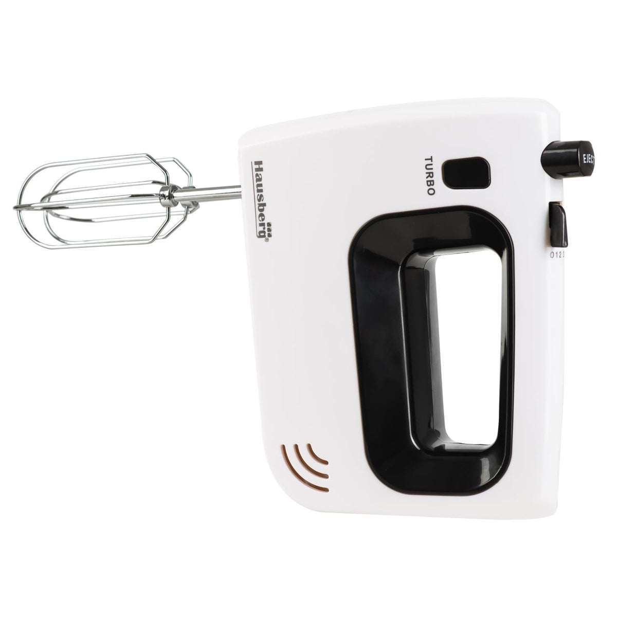 Hausberg HB-4120NG kézi mixer, 300W, 5 sebességfokozat, Turbo funkció, fém habverők és dagasztókarok, fekete/fehér