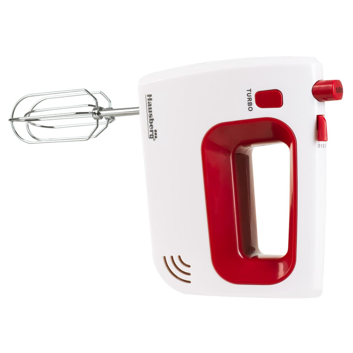 Hausberg HB-4120RS kézi mixer, 300W, 5 sebességfokozat, Turbo funkció, fém habverők és dagasztókarok, piros/fehér