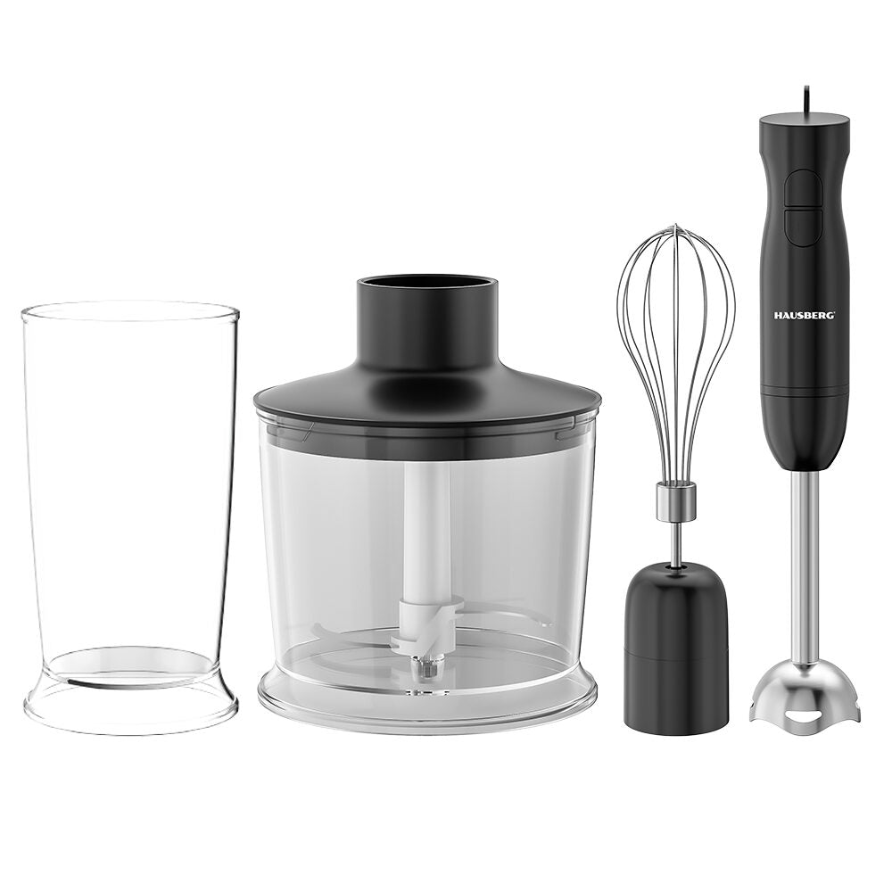 Blender 3 az 1-ben HAUSBERG HB-7701NG, 500W, 2 sebességfokozat, ABS anyag, rozsdamentes acél pengék, pohár kapacitása 700ml, aprító 500ml, fekete