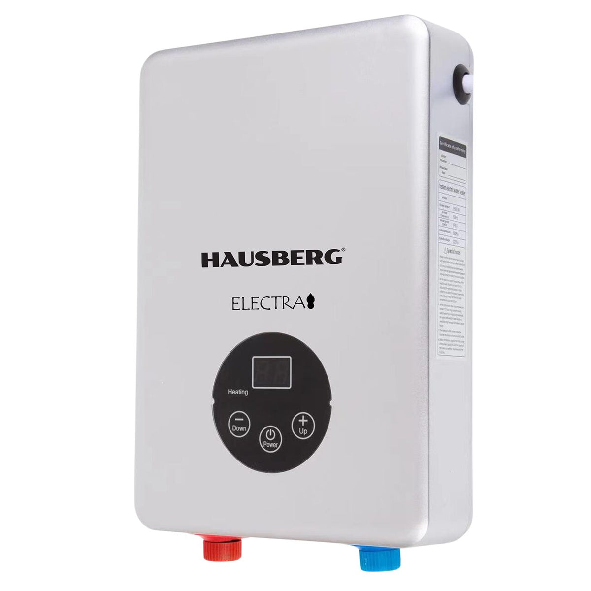 Hausberg HB-0071 azonnali tartály nélküli vízmelegítő, max 5500W teljesítmény, 220V, üveg előlap, digitális vezérlés