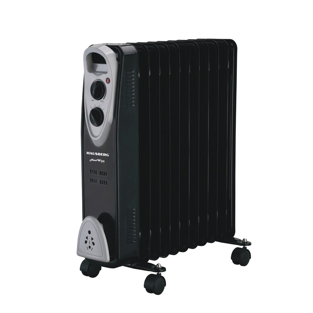 HAUSBERG HB-8913NG elektromos olajradiátor, 2500 W, 13 tagú, 3 teljesítményfokozat, Állítható termosztát, Túlmelegedés elleni védelem, Felborulás elleni védelem, Működésjelző lámpa
