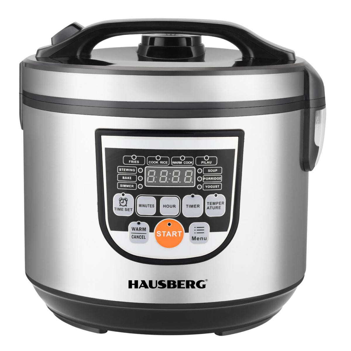 HAUSBERG HB-1311IN digitális elektromos edény, 760-900W, 5L, termosztát, rozsdamentes acél anyag, állítható hőmérséklet 80°C-200°C, időzítő 30-60 perc automatikus kikapcsolás, hideg fogantyú