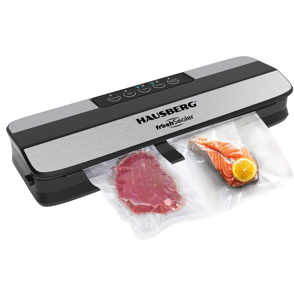 HAUSBERG HB-2645NG Vákuumcsomagoló, 120W, 5 gomb, Max. szélesség 30cm, Kapacitás 3,5-4L/perc, Fekete-Ezüst