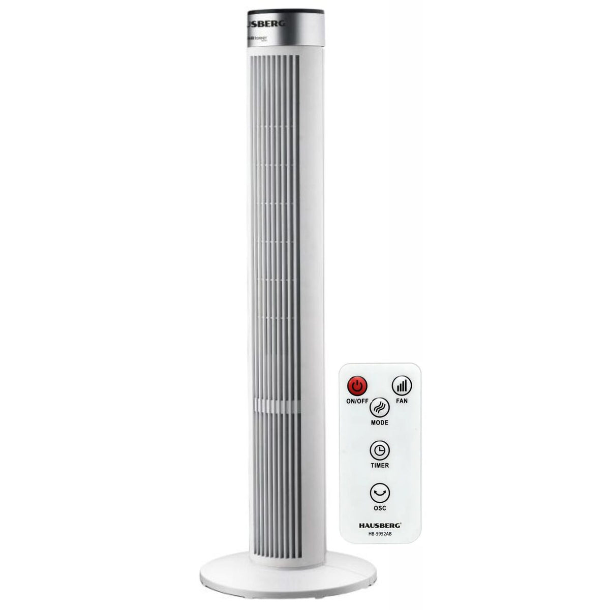 HAUSBERG HB-5952AB toronyventilátor, 55W, 38 inch, 3 sebességfokozat, 24 órás időzítő, LED, oszcilláció, távirányító