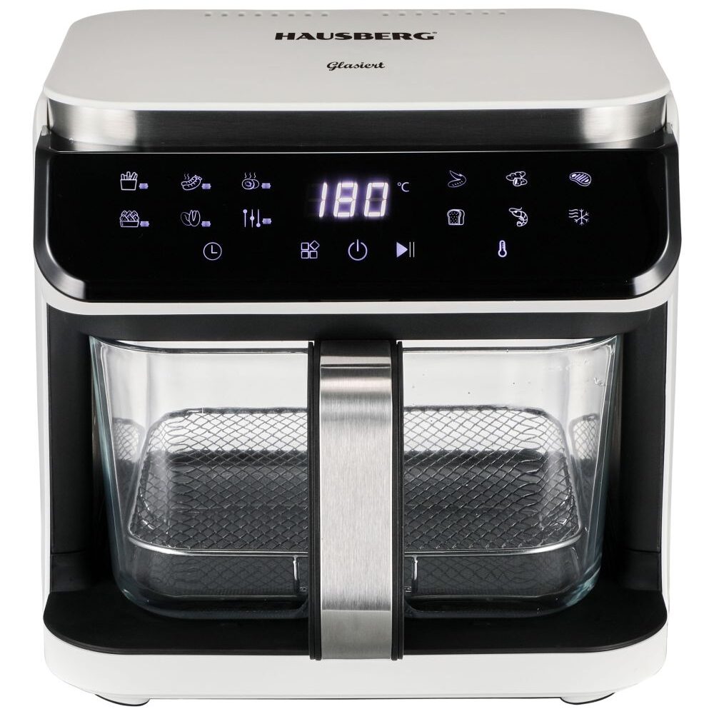 Hausberg HB-2343AB forrólevegős sütő, 6,5L, üvegkosaras, 12 programos, érintőképernyős, 1200W-1400W, 65-200°C