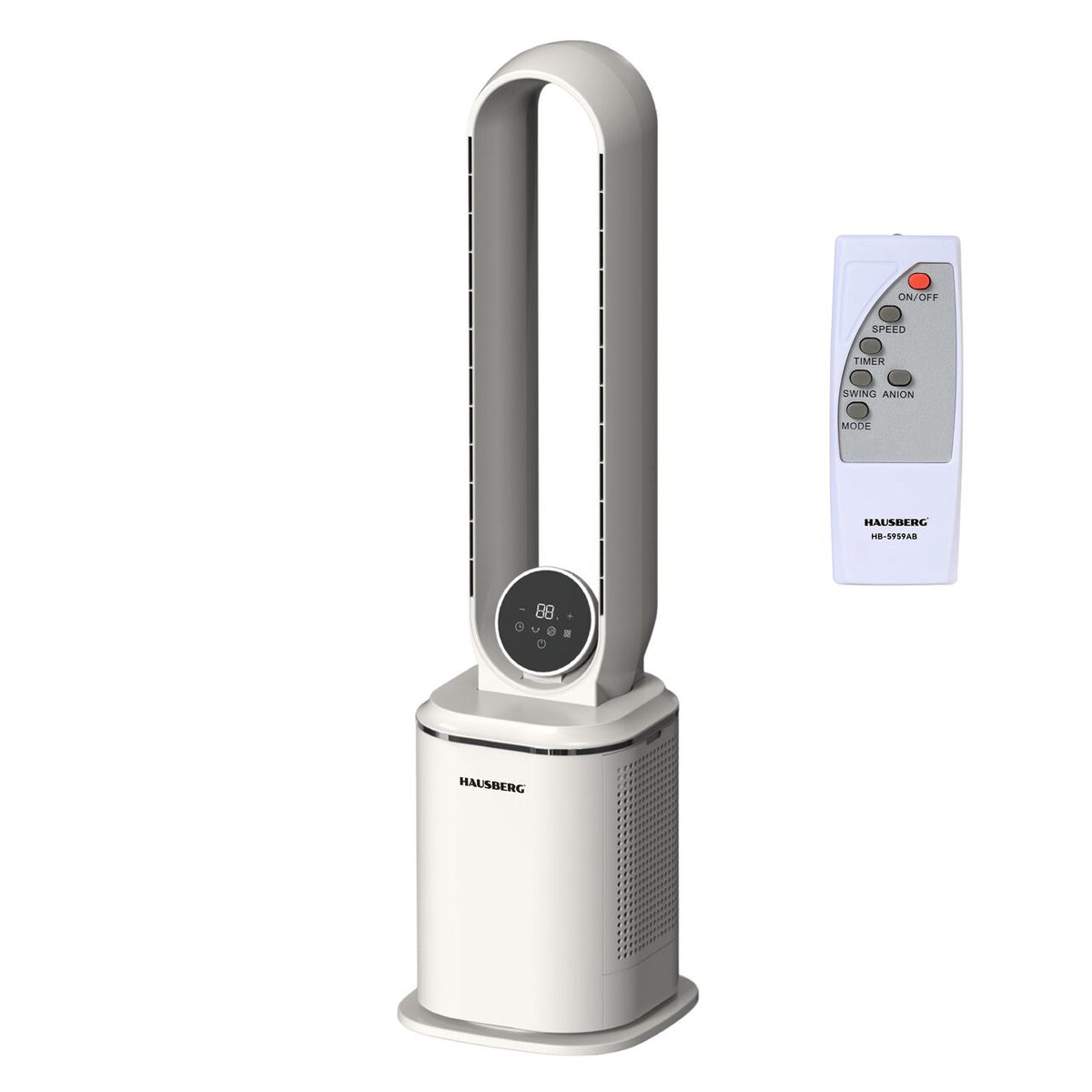 HAUSBERG HB-5959AB digitális toronyventilátor, lapát nélküli technológia, 12 sebességfokozat