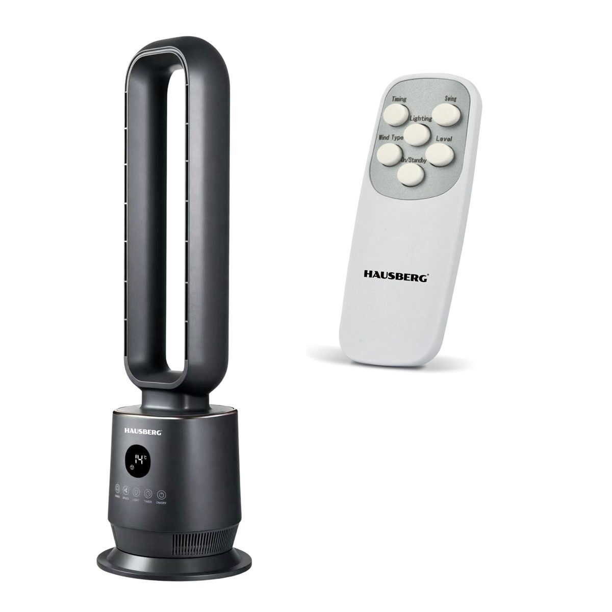 Ventilátor HAUSBERG HB-5956GR, 70W, lapát nélküli technológia, 5 program, digitális vezérlés