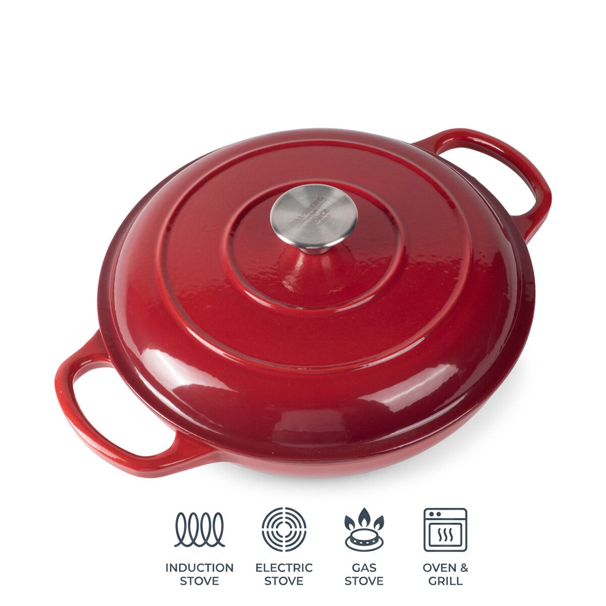 Hausberg HB-H753RS Zománcozott Öntöttvas Ovális Lábas Fedővel, 26 cm, 2 l, Indukciós főzőlap- és sütőkompatibilis, Dupla zománcbevonat