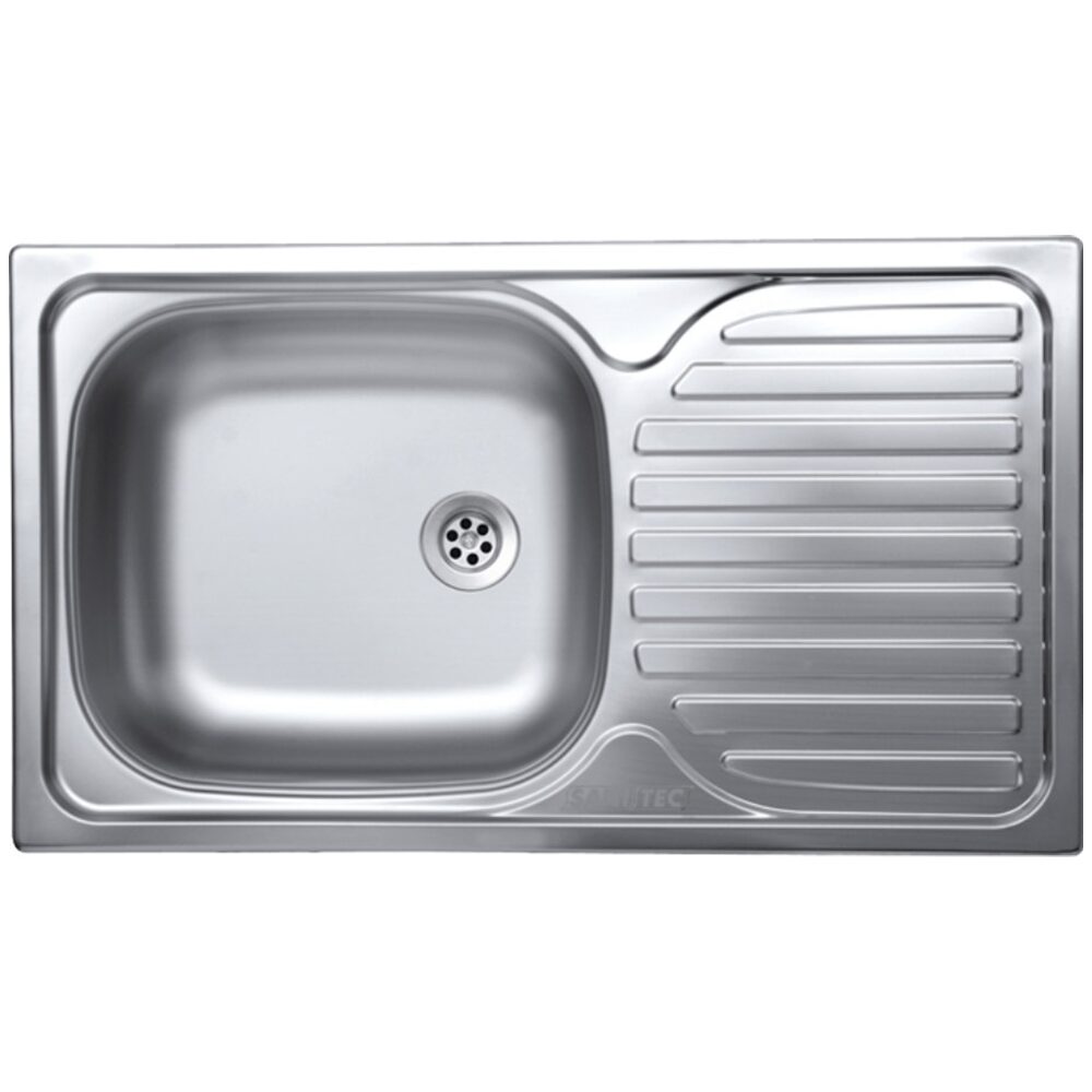 Sanitec C403S konyhai mosogató, pultba építhető, szatén kivitel, bal oldali medence, 76x43,5cm, Inox