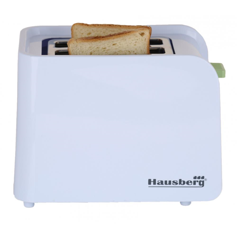 Hausberg HB-195VR kenyérpirító, 750 W, 2 szelet, kiolvasztás funkció, újramelegítés funkció, 6 fokozat, fehér/zöld