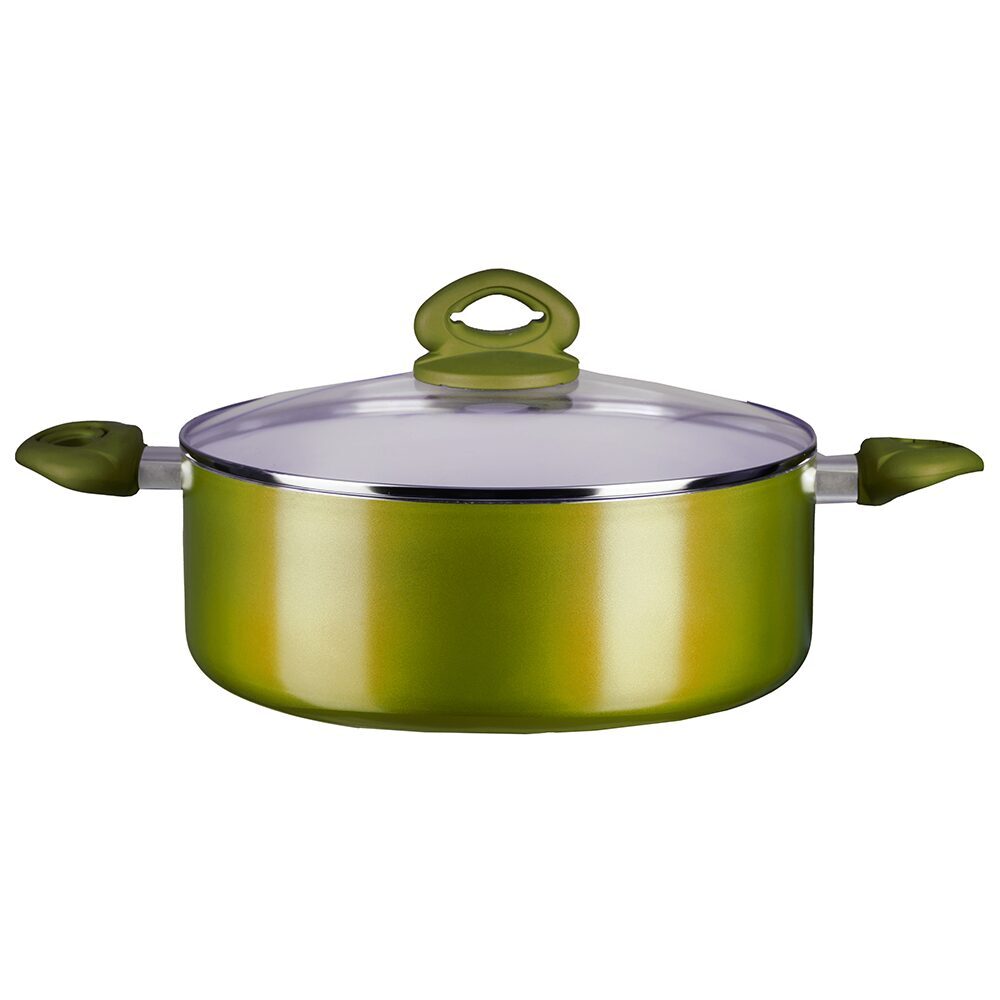 HAUSBERG HB-H715GA kerámia edény, 4.5L, alumínium, tapadásmentes belső bevonat, szilikon fogantyúk, sárga, 28x10.5cm