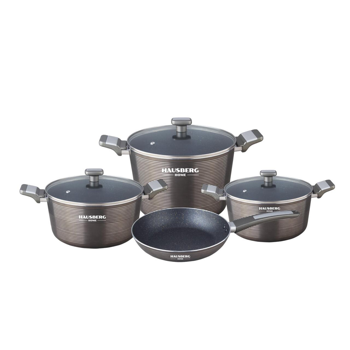 HAUSBERG HB-H760GR 7 részes edénykészlet, tapadásmentes bevonat, bakelit fogantyú, 2.5L - 7.7L