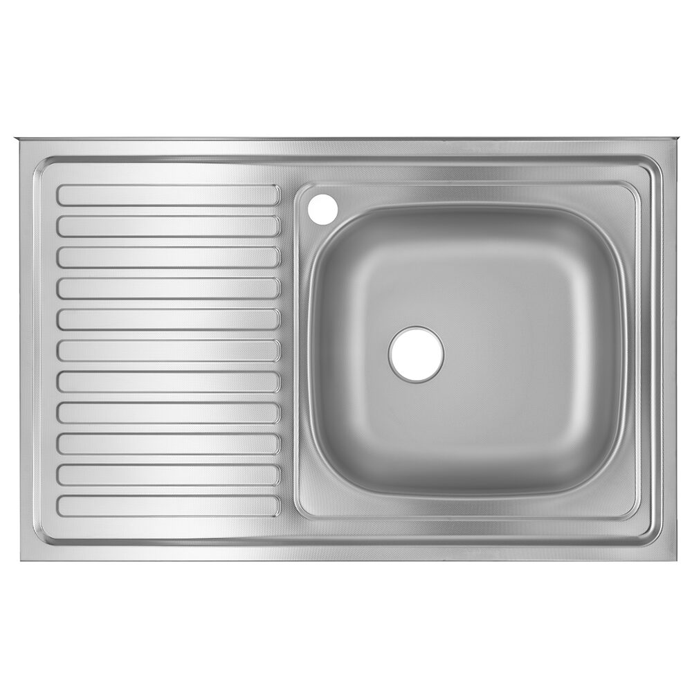 Freddo SN8001D konyhai mosogató, pultra szerelhető, 80x50 cm méretű, 13 cm mély, jobb oldali tálca, vízkőmentes felület, inox
