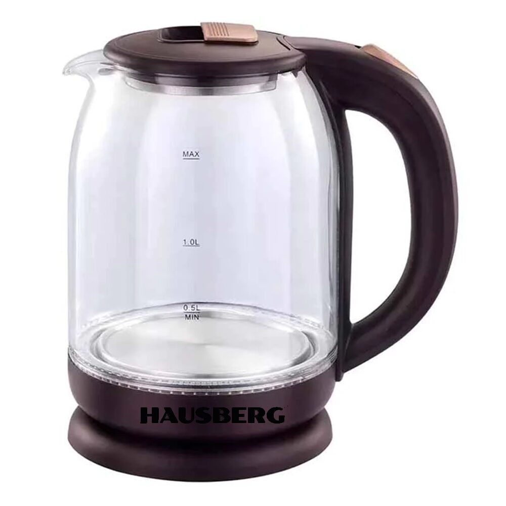Vízforraló, HAUSBERG HB-3616, 1500 W - 1800 W teljesítmény, 2L űrtartalom, automata kikapcsolás, üveg edény, forgatható talp