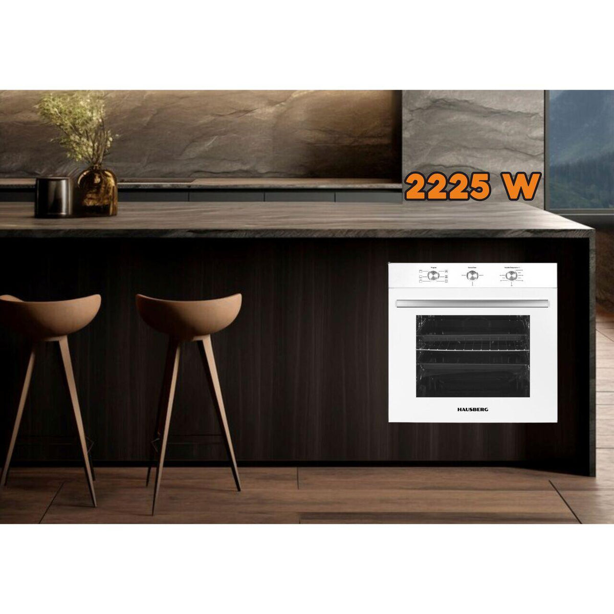 Hausberg HB-8053AB beépíthető sütő, elektromos, 2225 W teljesítmény, 71 l, 8 funkció, légkeverés, időzítő, A osztály, fehér