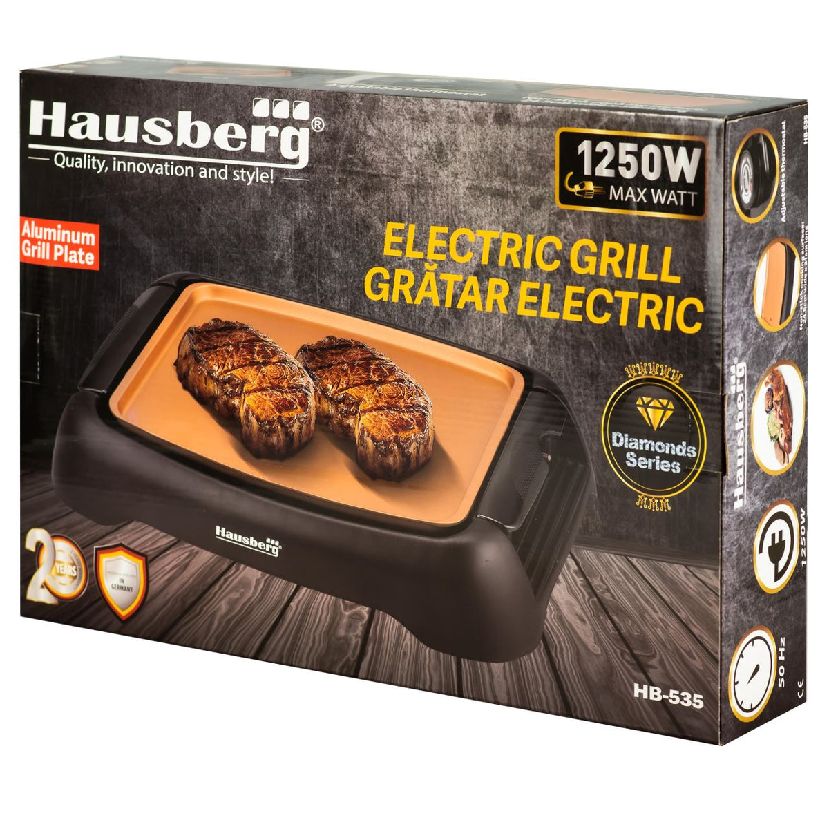 Hausberg HB535 elektromos grill, 1250W, füstmentes