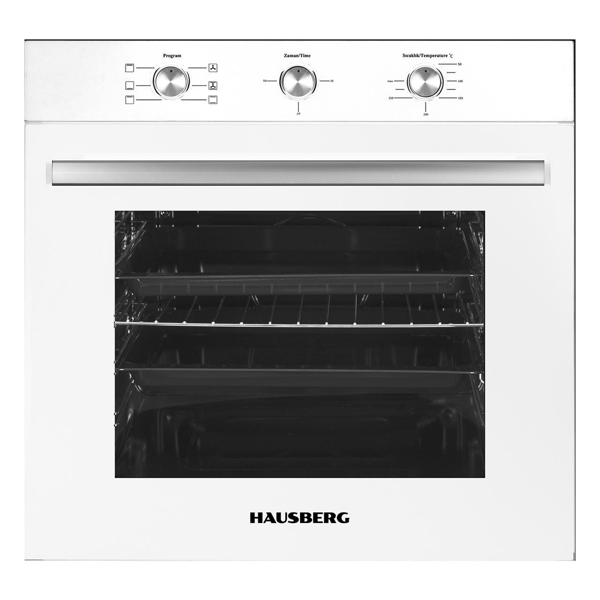 Hausberg HB-8053AB beépíthető sütő, elektromos, 2225 W teljesítmény, 71 l, 8 funkció, légkeverés, időzítő, A osztály, fehér