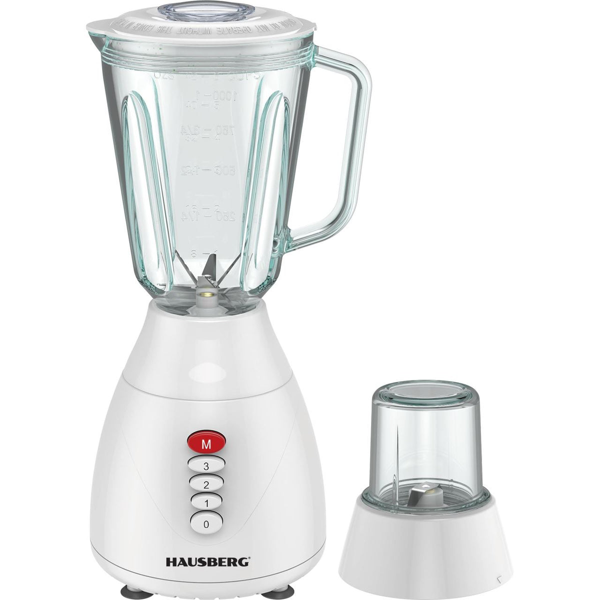HAUSBERG HB-7760AB turmixgép, 350W, 1,5L, 3 sebességfokozat, Pulse funkció, jégaprítás, 4 levehető penge, fehér