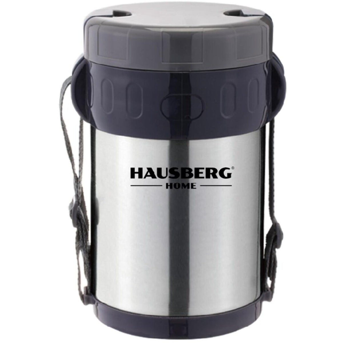 Thermos Hausberg HB H1461 ételhordó doboz, 2 liter, rozsdamentes acél, 3 különálló edény, kanál, villa, inox