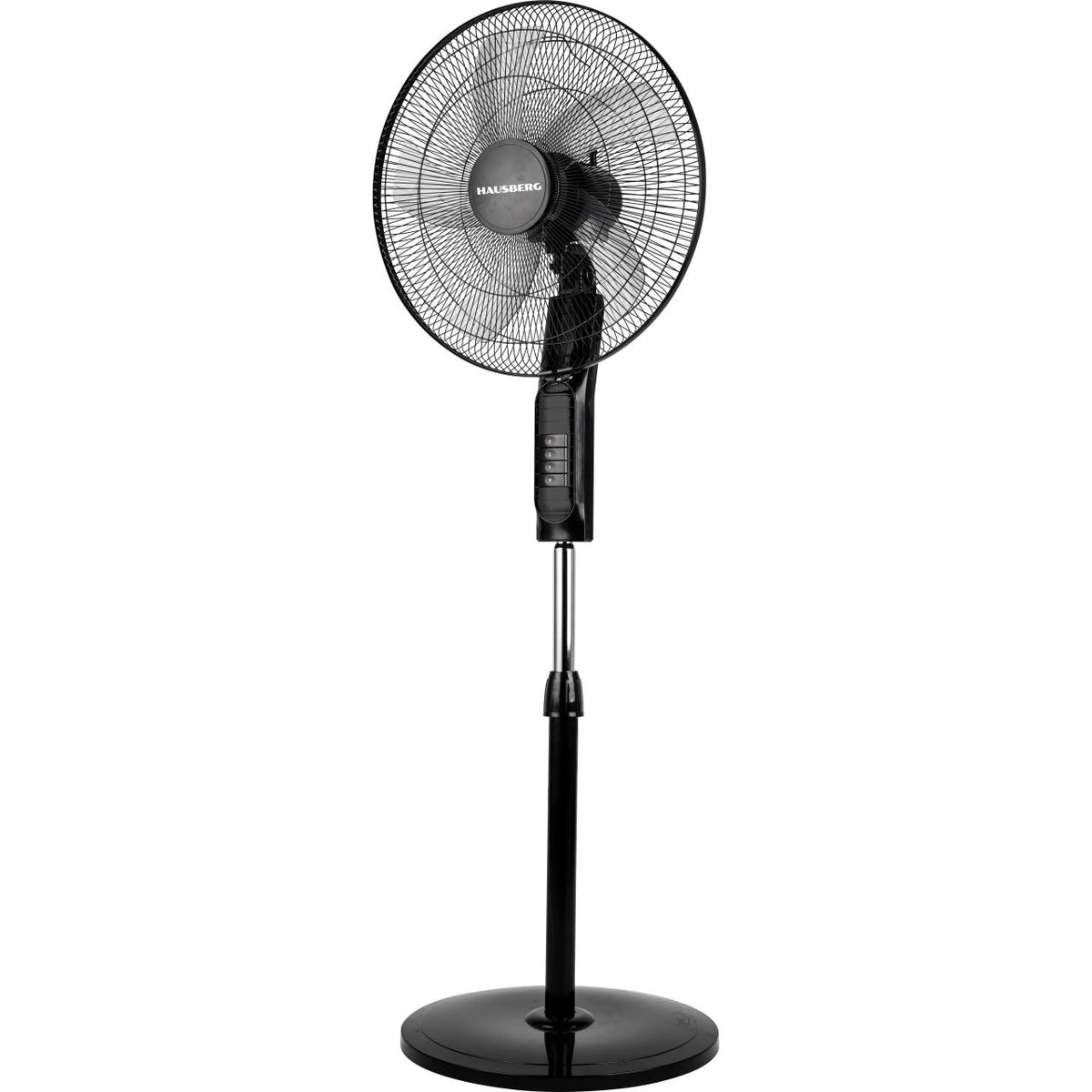 HAUSBERG HB-5850NG álló ventilátor, 60 W, 3 sebességfokozat, 42 cm átmérő, 90 fokos oszcilláció jobbra-balra, állítható magasság, 5 lapát, csendes működés és erős légáramlás