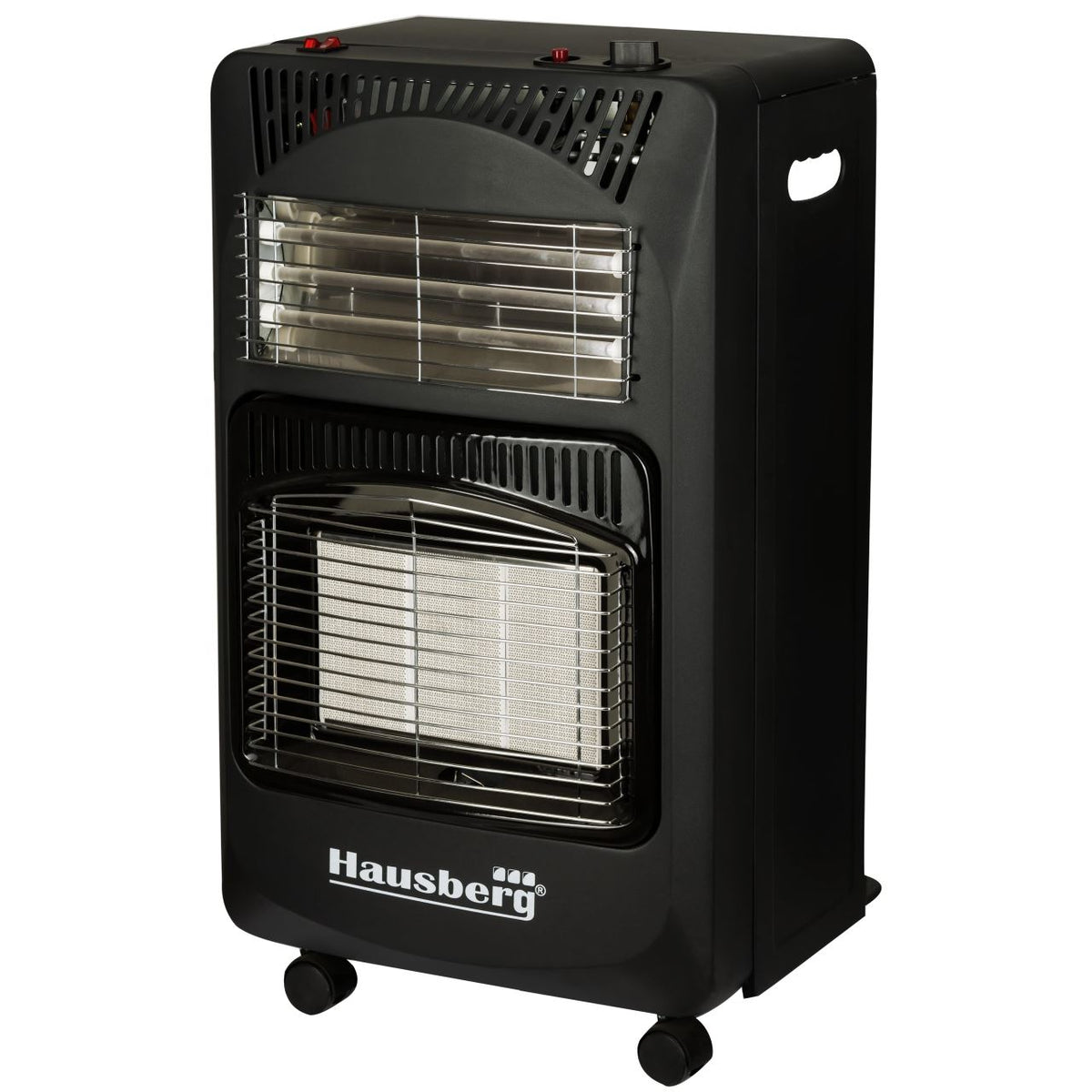 HAUSBERG HB-1020NG gázpalackos és elektromos kályha szett, piezoelektromos gyújtás, 4,2 kW, fekete, gázpalacknyomás-mérő óra, 1 m MN2015 gáztömlő és 2 tömlőbilincs