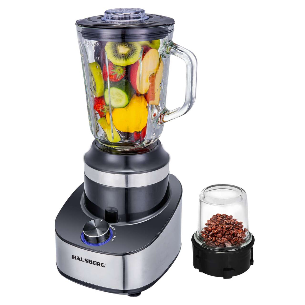 HAUSBERG HB-7765 2 az 1-ben turmixgép, 400-500W, 1.5 L, 3 sebesség + Pulse