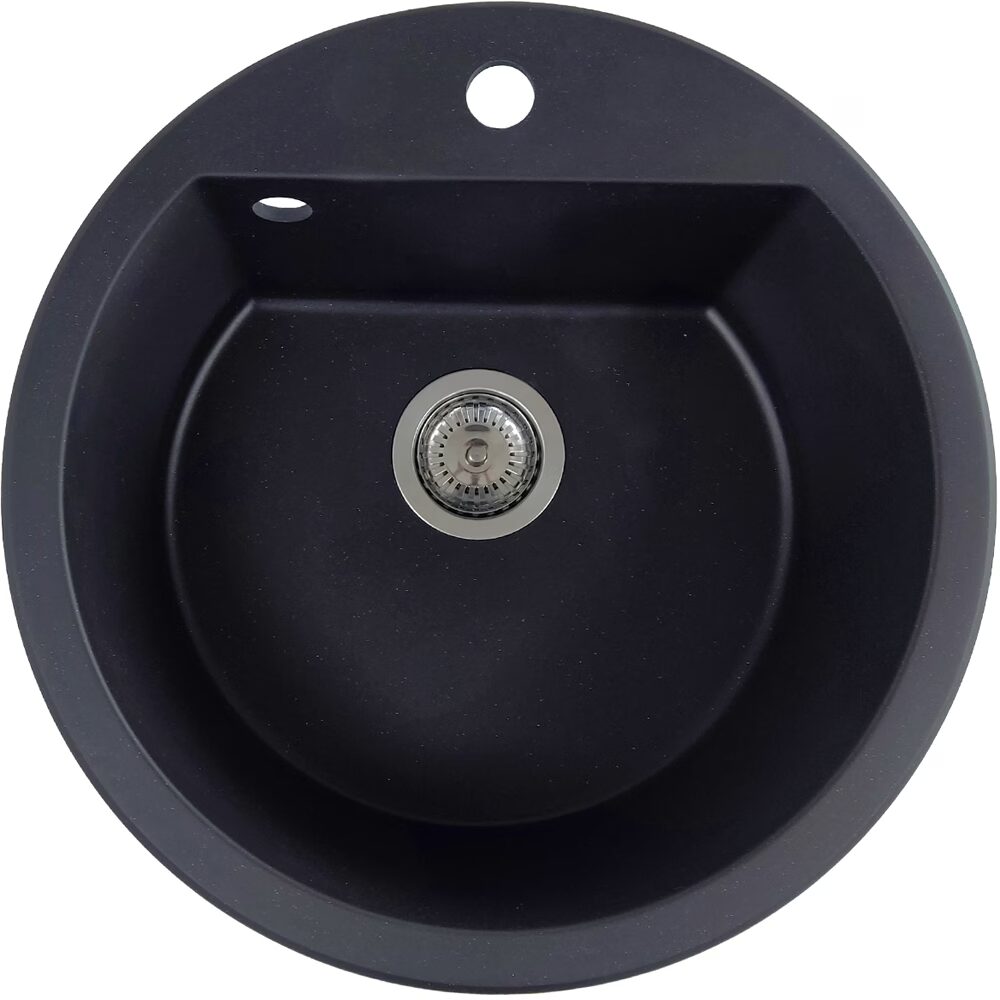 HAUSBERG Adina HBC-9701 konyhai mosogató, kompozit, fekete, kerek tálca, 51 cm átmérő