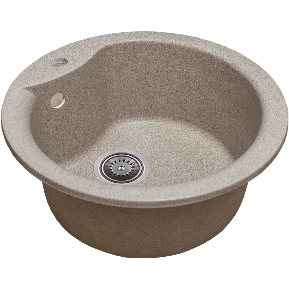 Sanitec Pi SN9032BEJ konyhai mosogató, gránit-kompozit, bézs, 1 kerek medence, 49 cm