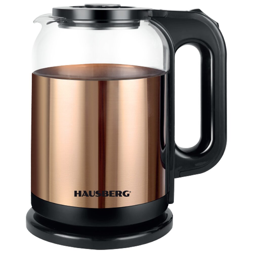 HAUSBERG HB-3622AU elektromos vízforraló, 1500-1800W, 2L űrtartalom, automata kikapcsolás, fényjelző, Arany-Fekete