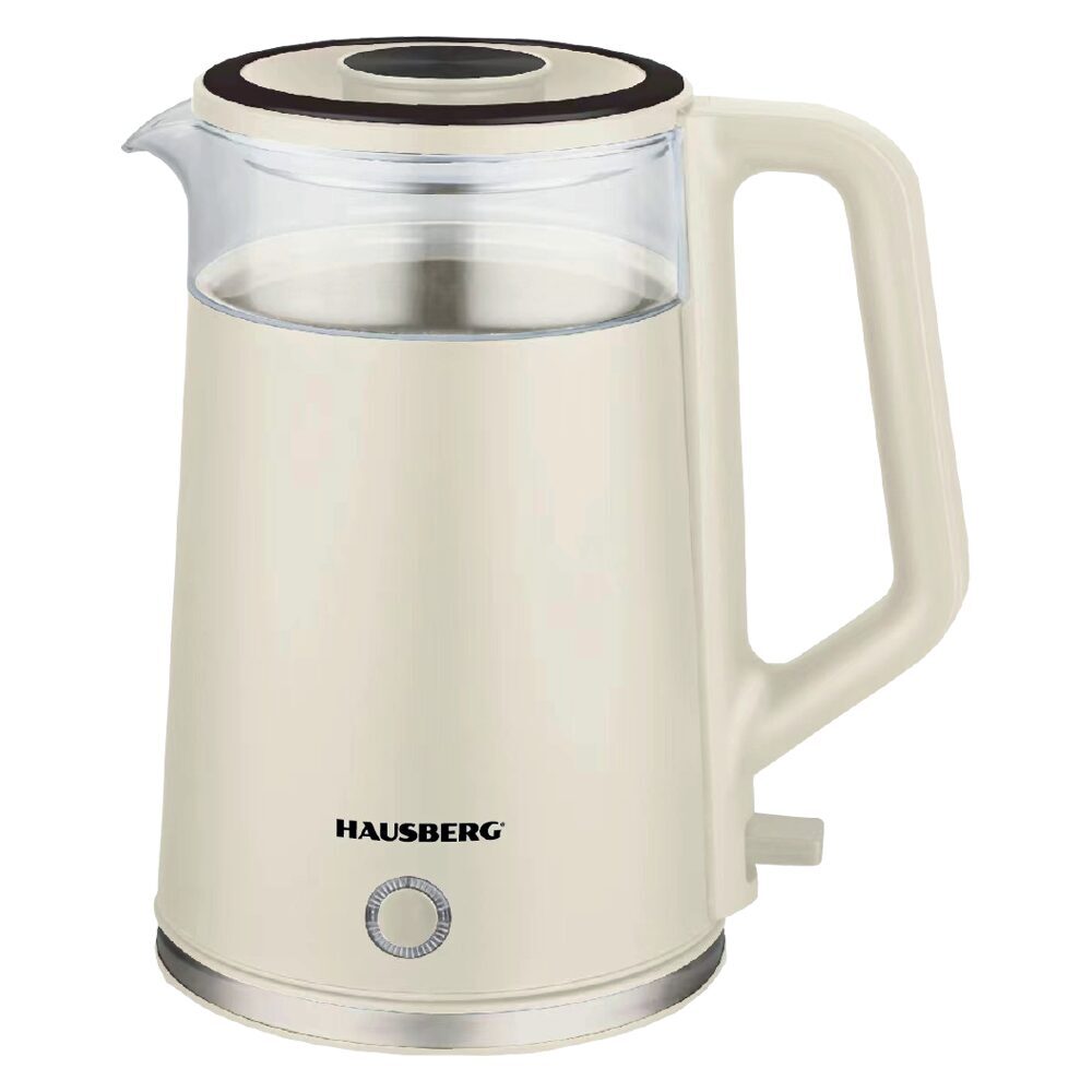 HAUSBERG HB-3619BEJ vízforraló, 1500 - 1800W, 2L űrtartalom, szárazonforgás elleni védelem, automatikus kikapcsolás, rozsdamentes acél, üveg + műanyag