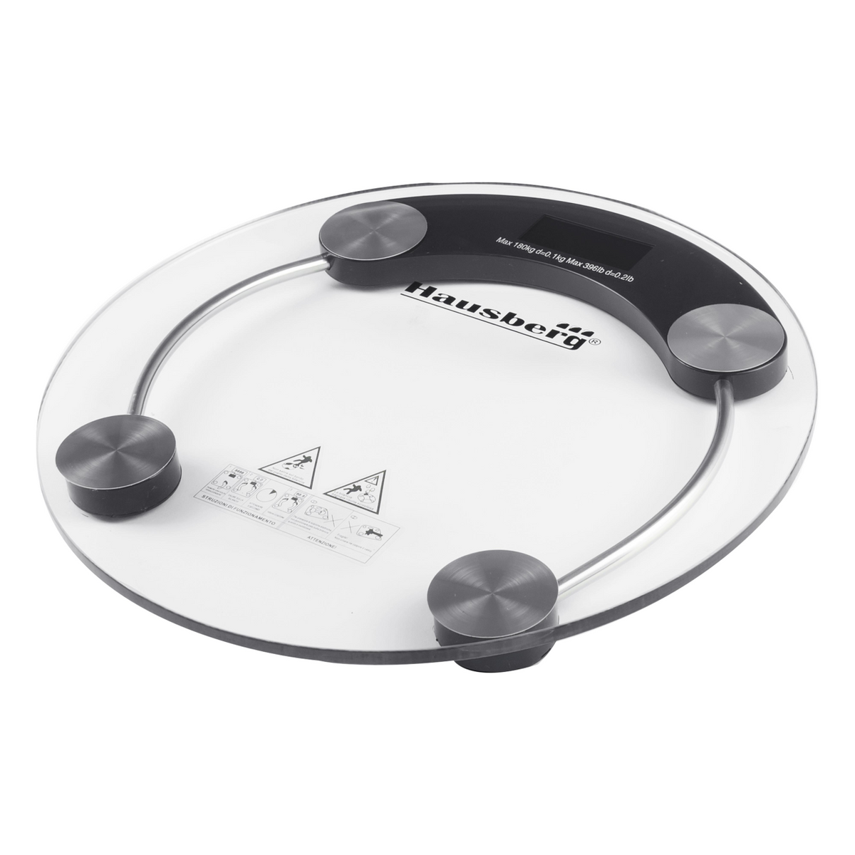 HAUSBERG HB-6000NG digitális személymérleg, LCD kijelző, automatikus kikapcsolás, elemjelző, 180 kg, átlátszó üveg, fekete