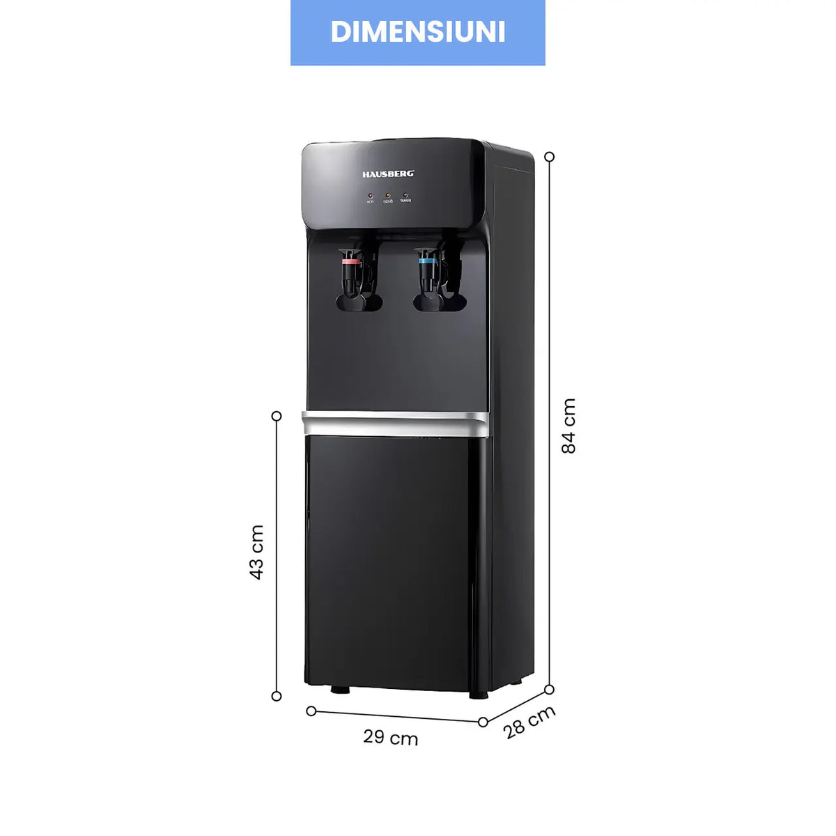 HAUSBERG HB-6023NG álló vízadagoló, fűtési teljesítmény 550 W, hűtési teljesítmény 85 W, rozsdamentes acél víztartály, fényjelző, állítható termosztát