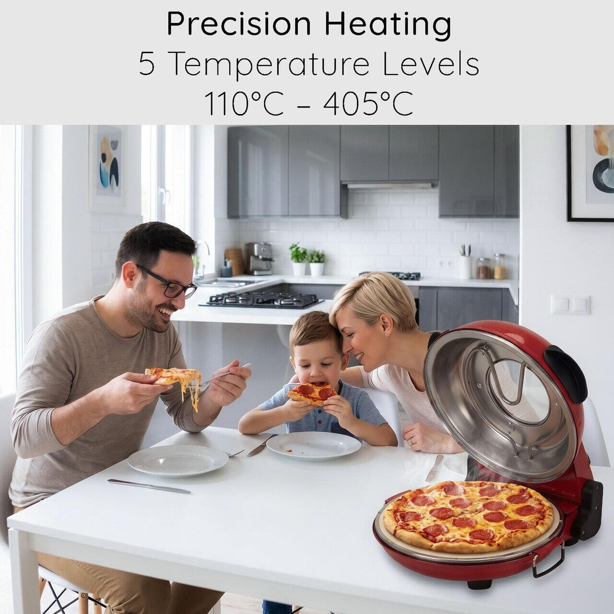 HAUSBERG HB-675RS XL különleges pizzakemence kő sütőfelülettel, termosztát 405°C-ig