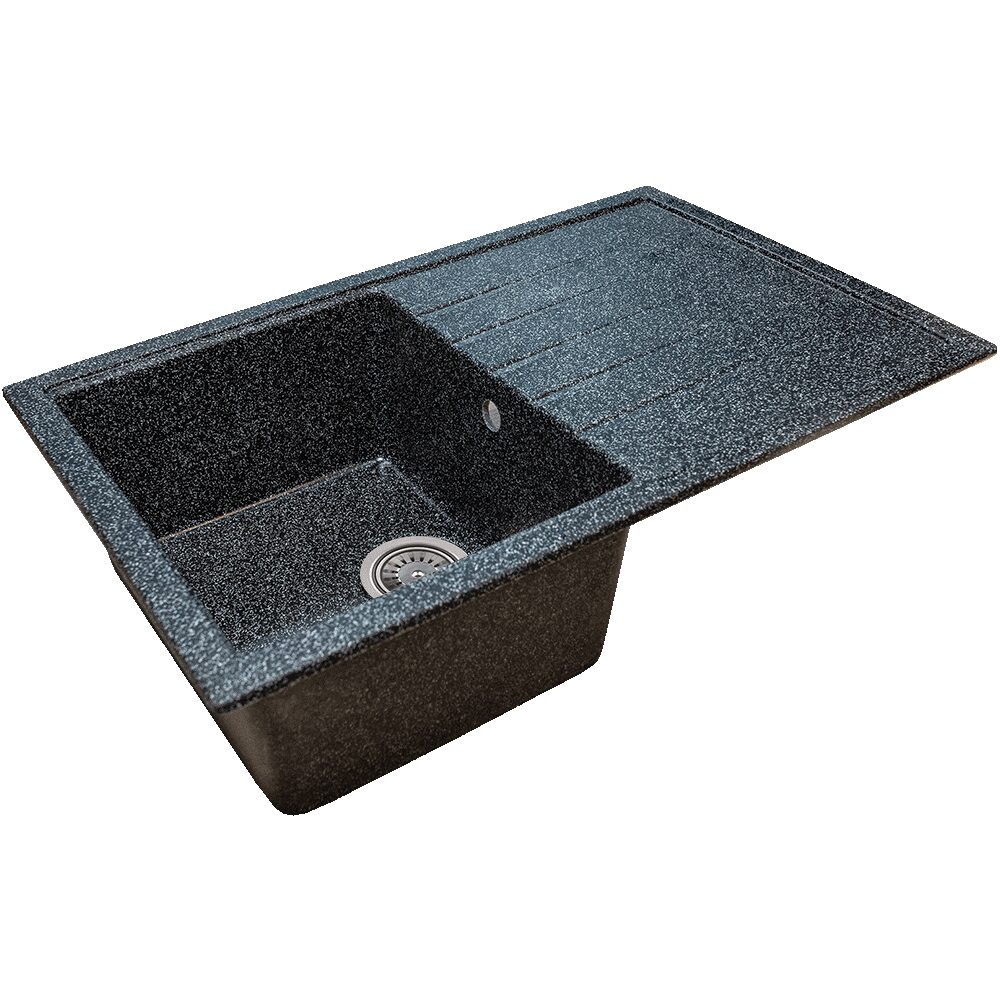 Sanitec Elmy SN9035ST-NG gránit-kompozit mosogató, fekete, 1 bal oldali medence, 78 x 50 cm