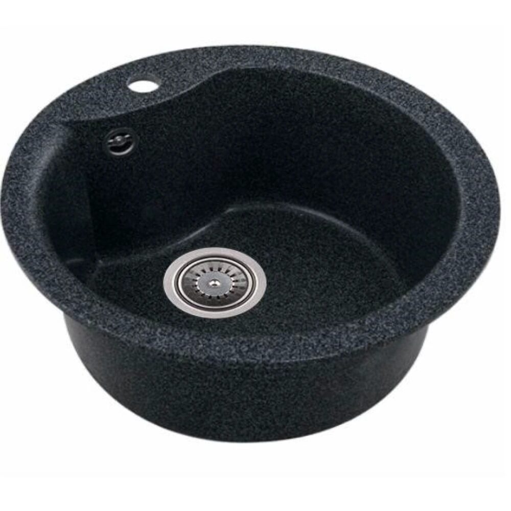 Sanitec Pi SN9032NG mosogatótálca, gránit kompozit, fekete, 1 kerek medence, 49 cm
