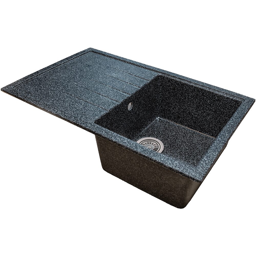 Sanitec Elmy SN9035DR-NG konyhai mosogató, gránit-kompozit, fekete, 1 medence jobb oldalon, 21 cm mély, 78 x 50 cm