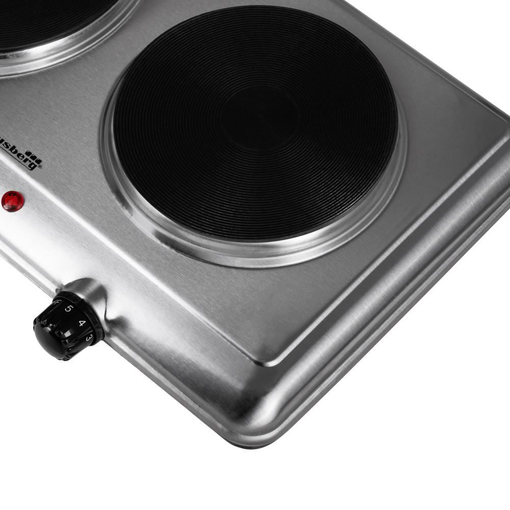 Hausberg HB-545 elektromos főzőlap, 2500 W, 2 égős, 2 hőmérséklet-szabályozó gombbal, inox