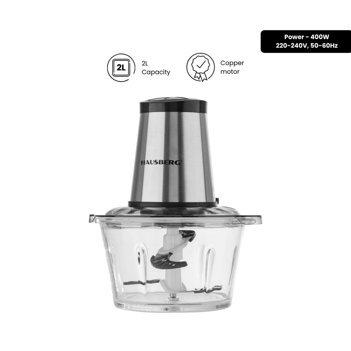 Hausberg HB-4505 aprító, 400W, 2L tál, aprít, vág, darál, kever