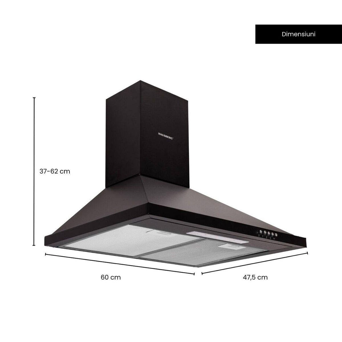 Hausberg HB-1260NG dekoratív beépíthető páraelszívó, elszívó teljesítmény 400 m3/h, 1 motor, 60 cm, fekete