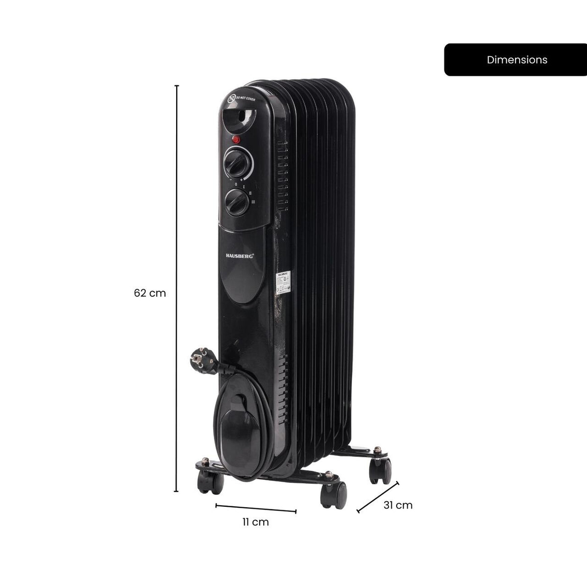 HAUSBERG HB-8905 olajradiátor, 3 fokozat, max. 1500 W, 7 tag, állítható termosztát