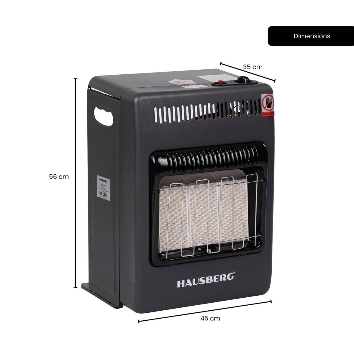 Mini gáztűzhely PB gázra HAUSBERG HB-1023NG, piezo gyújtású, 3 kerámia fűtőlappal, teljesítménye 4.2kW, automatikus gázleállító rendszerrel
