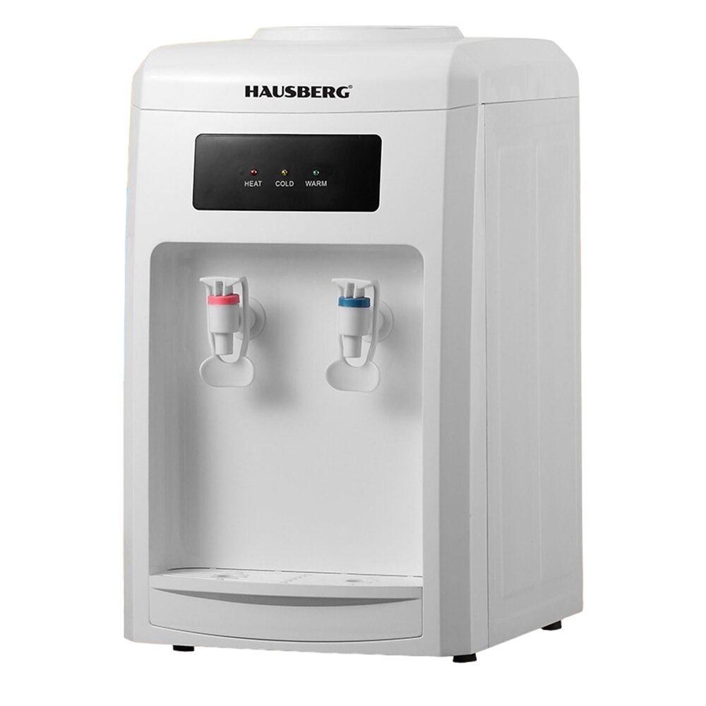 Hausberg HB-6026AB vízadagoló, 550 W fűtési teljesítmény, 80 W hűtési teljesítmény, LED-es hideg- és melegvíz-visszajelzők, automata termosztát, fehér