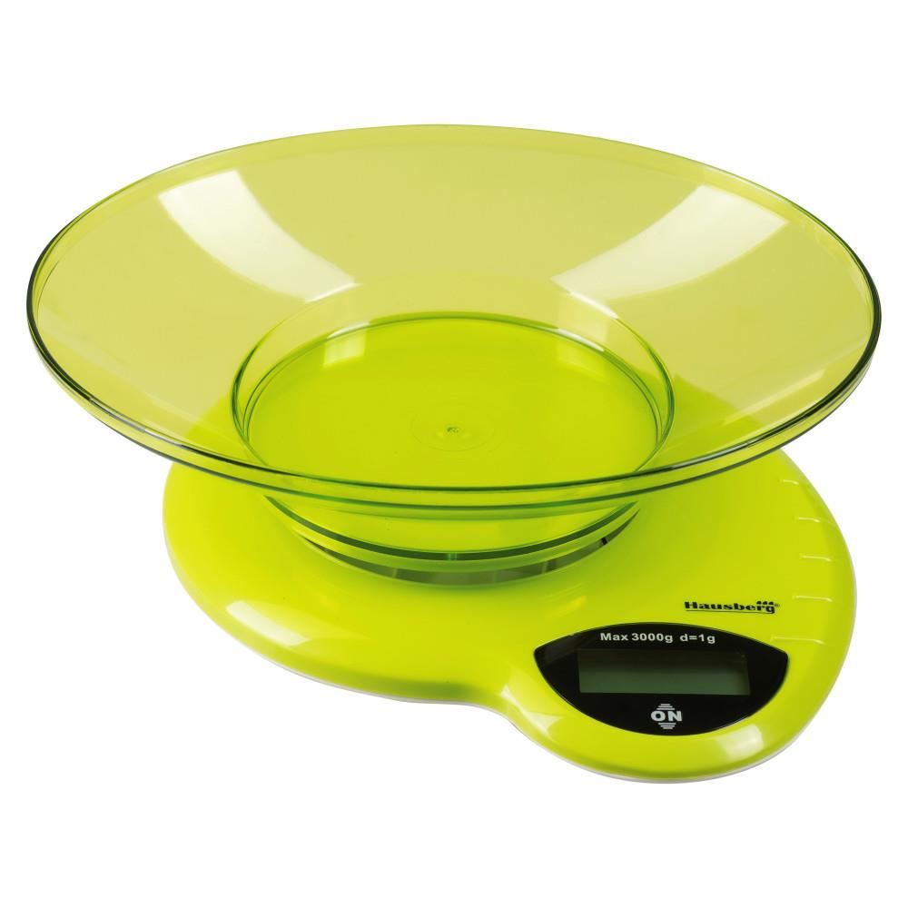 Hausberg HB-6015VR konyhai mérleg, 3kg, műanyag tállal, zöld