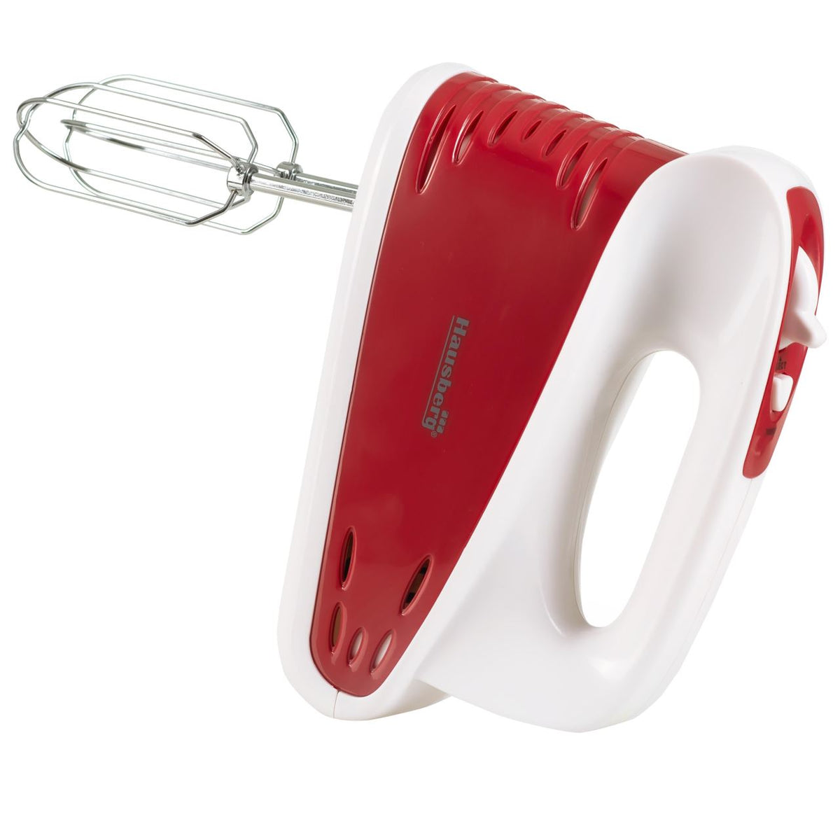 HAUSBERG HB-4118RS professzionális kézi mixer, 250W, 5 sebességfokozat + Turbo, ergonomikus kialakítás, tartozékokkal, piros