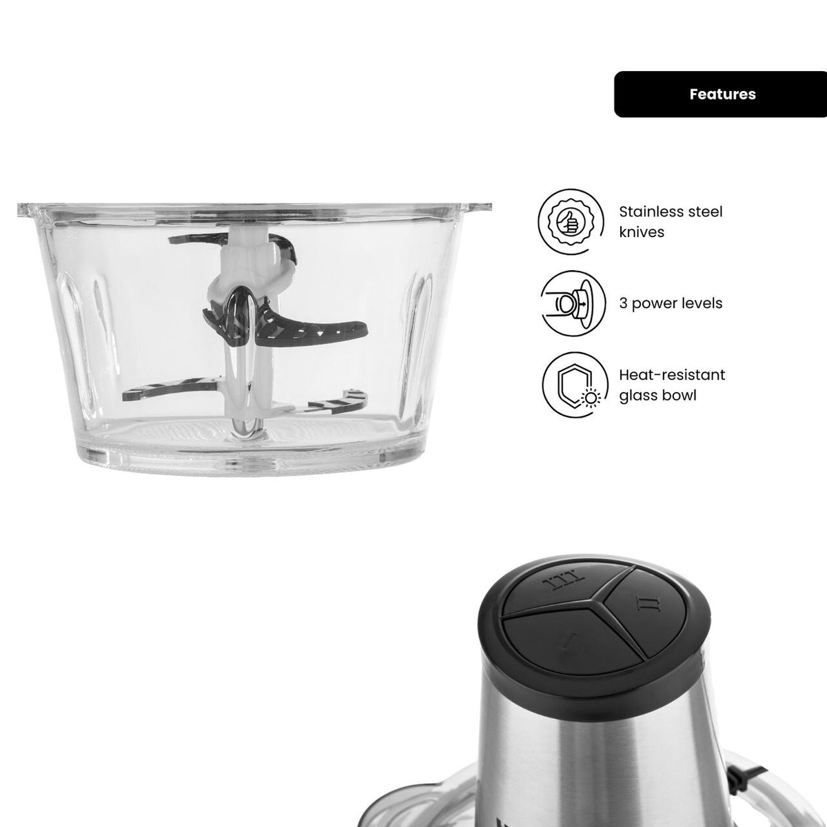 Hausberg HB-4505 aprító, 400W, 2L tál, aprít, vág, darál, kever