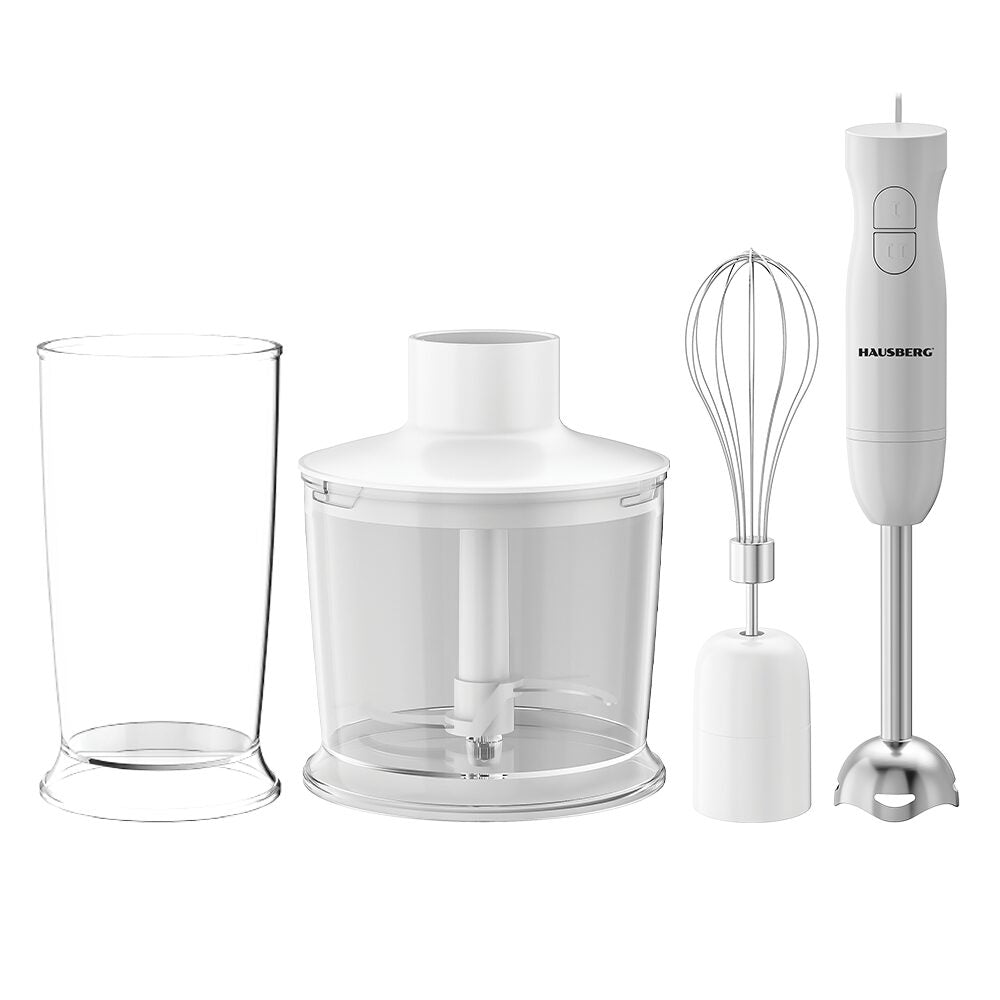 Blender 3 az 1-ben HAUSBERG HB-7701AB, 500W, 2 sebesség, ABS anyag, rozsdamentes acél pengék, pohár űrtartalom 700ml, aprító 500ml, fehér