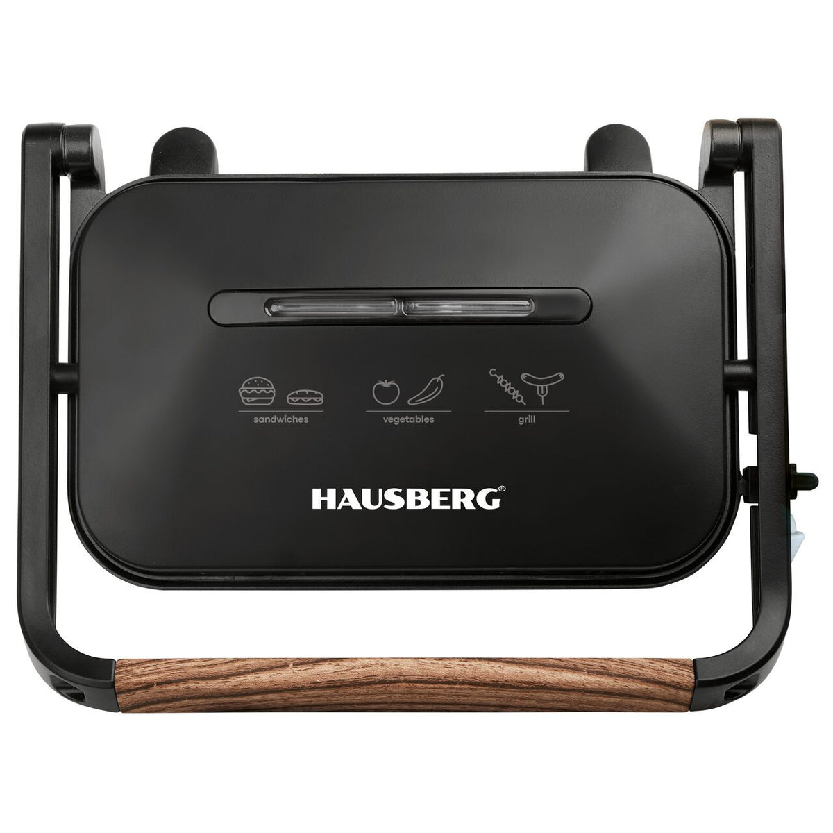 Szendvicssütő Grill HAUSBERG HB-632, 1100-1300 W, Panini, Tapadásmentes lapok, Hideg fogantyú, Fekete